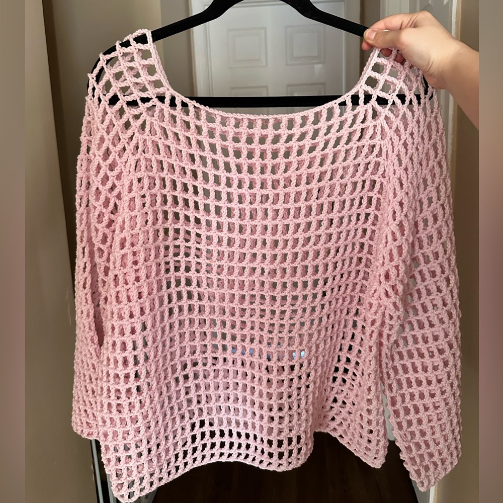 Pink Open-Knit Women's Sweater